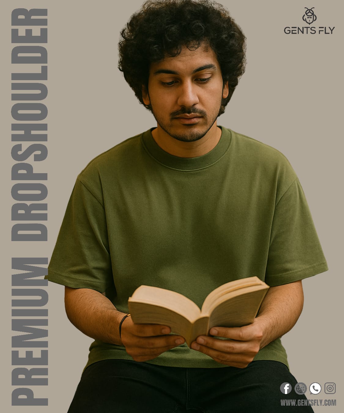 7 Olive Drop Shoulder T-Shirt - Image 1